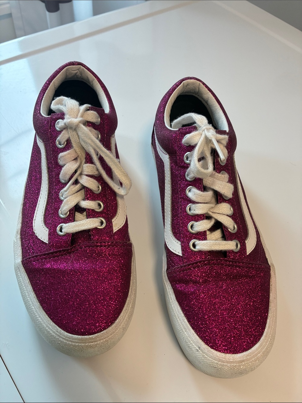 VANS OLD SKOOL FUCHSIA Women's Glitter Low-Top Sneakers PLATFORM SIZE 8.5